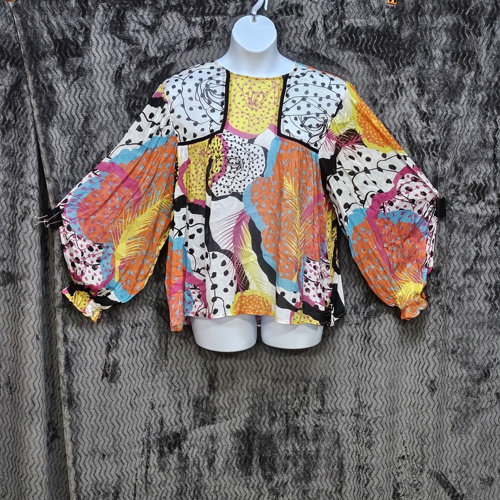Blank London Abstact Blouse Womens L Floral Patchwork Polkadot Avant Garde Boho